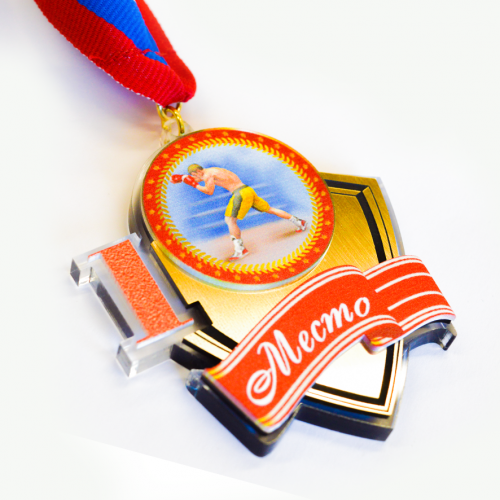 Медаль из акрила с платиком 3-слойная (один слой пластика) с УФ-печатью