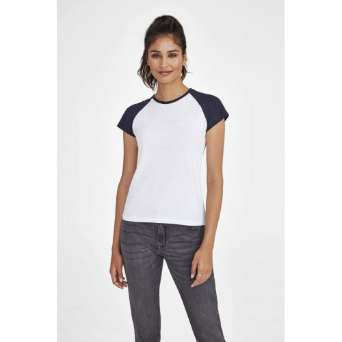 Футболка женская Milky 150, белая с темно-cиним