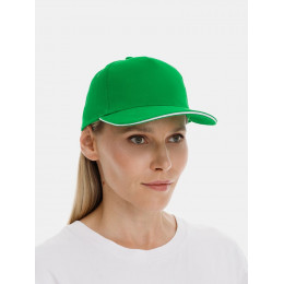 Бейсболка Classic 2.0, ярко-зеленая с белым кантом